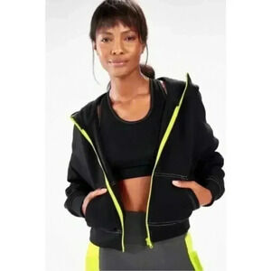 Fabletics Black Zip Up Hoodie Yellow Zipper Women’s Size XS